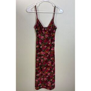 Y2K Whimsigoth Heart Moon Stars Ruby Floral Midi Babydoll Slip Dress M Vintage